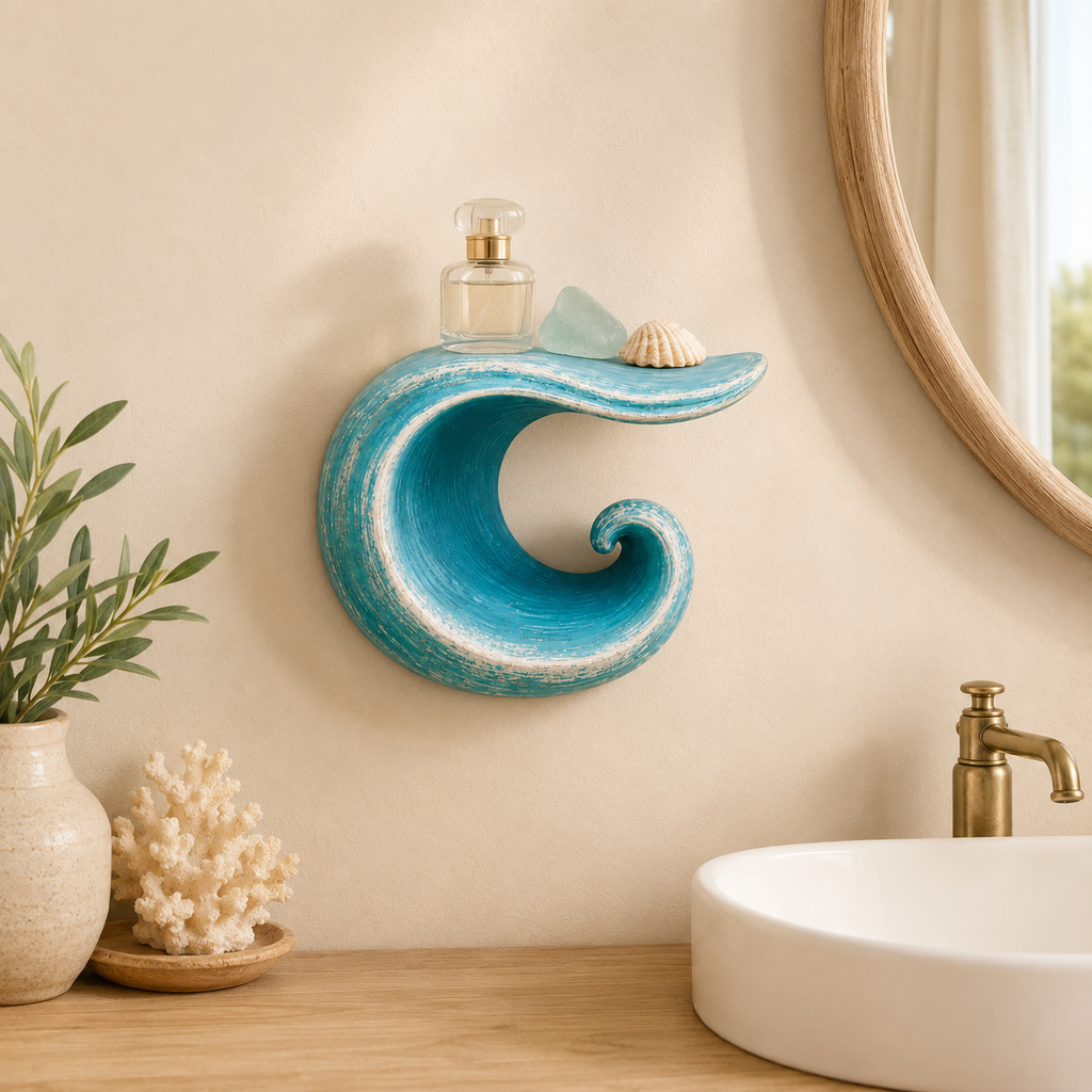 Sculptural Ocean Wave Floating Shelf