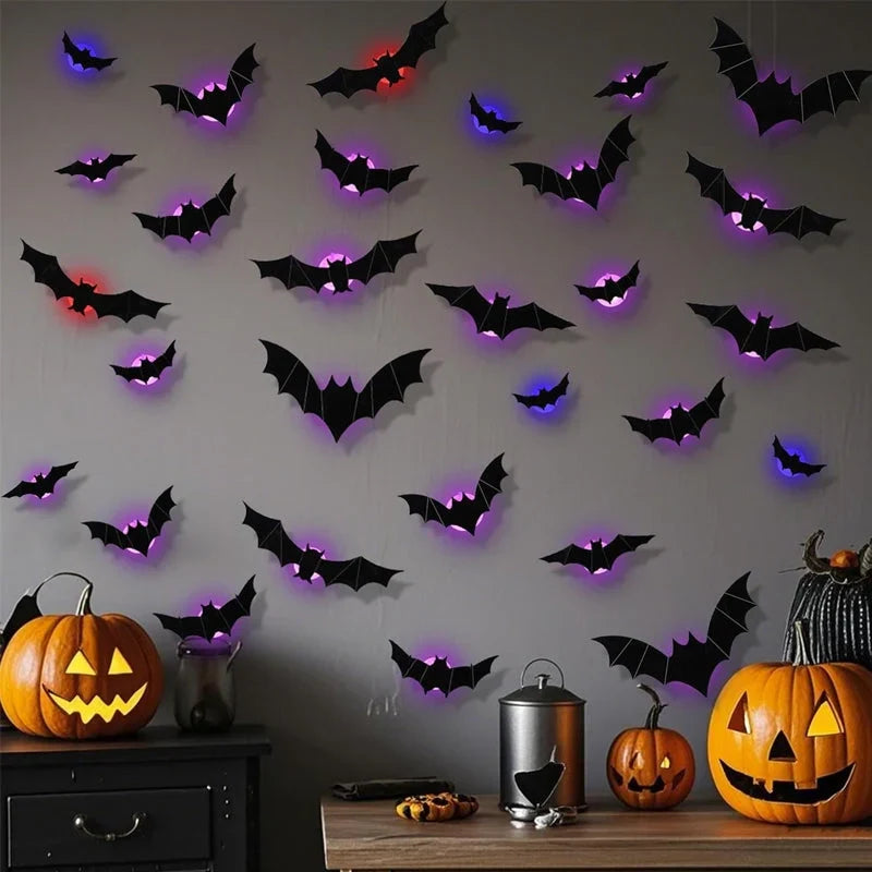 🔥 2026 3D LED Bat Wall Decorations – 12/24PCS Light-Up Halloween Decor for Walls, Windows & Parties