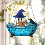 Cute Ghost Reading Book Suncatcher