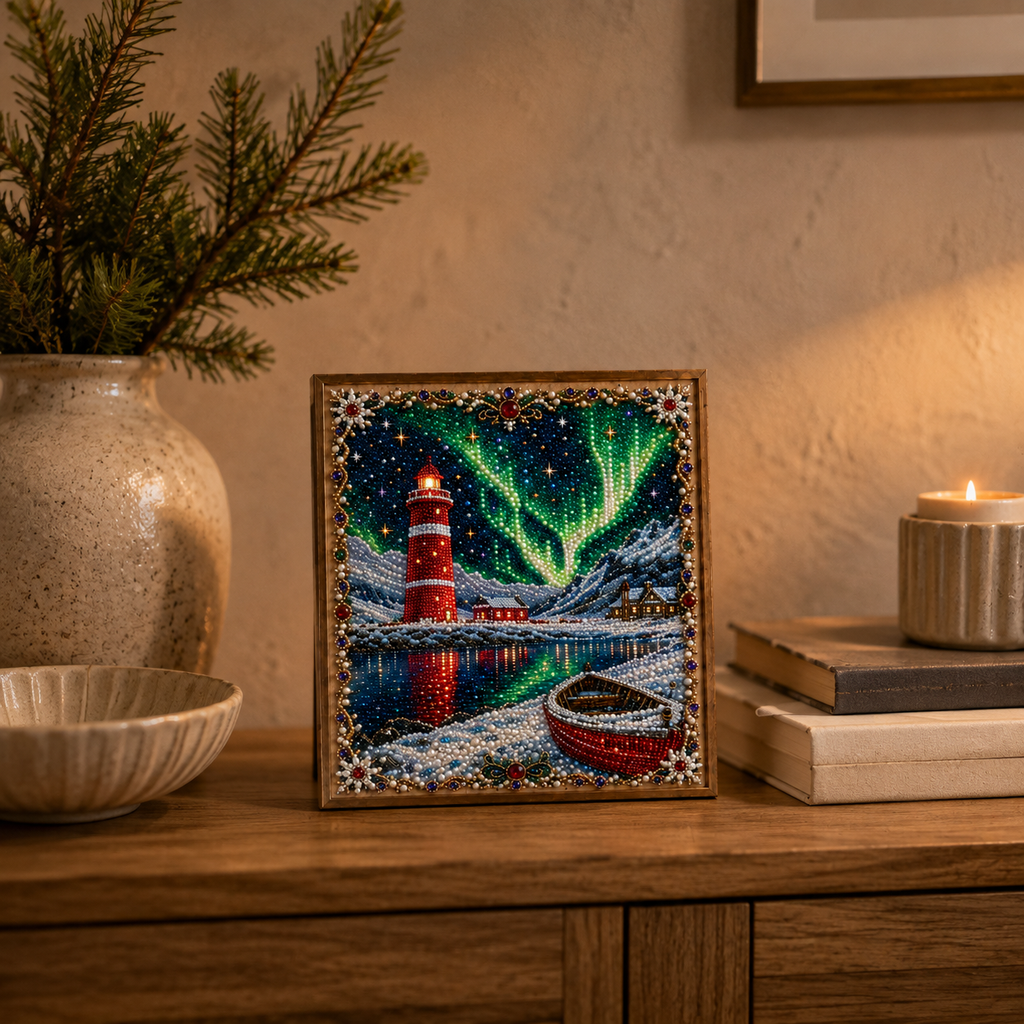 ✨ Aurora Lighthouse DIY Pearl Painting – Sparkling Winter Landscape Decor