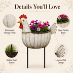 Rustic Hen Garden Stake Planter