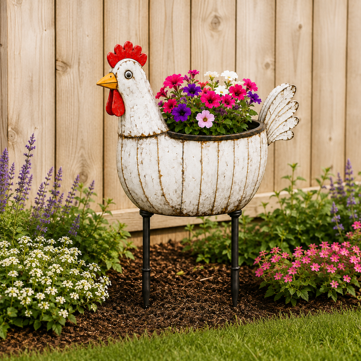 Rustic Hen Garden Stake Planter