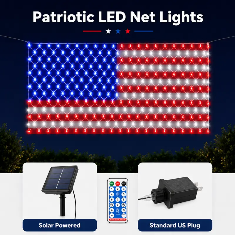 Solar American Flag Lights Outdoor American Flag Net Lights 6.5ft x 3.28ft Super Bright