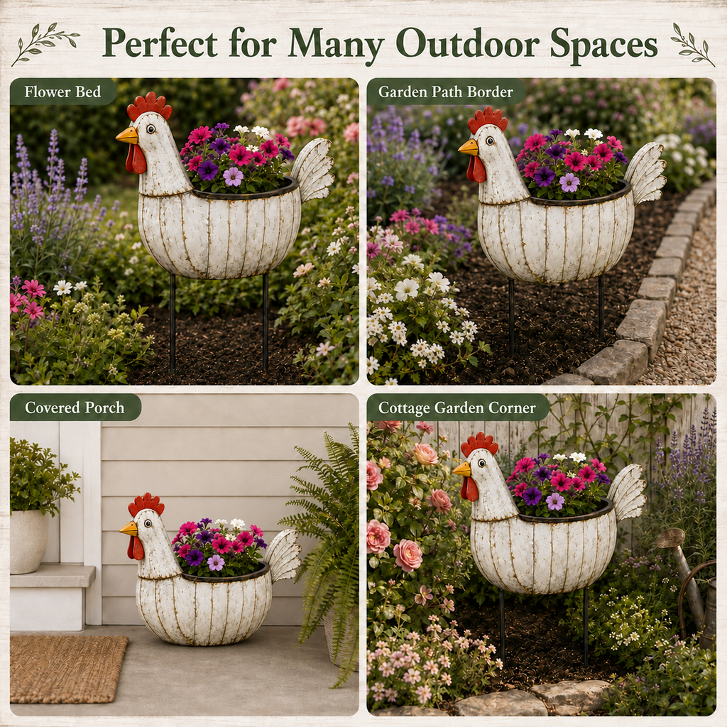 Rustic Hen Garden Stake Planter