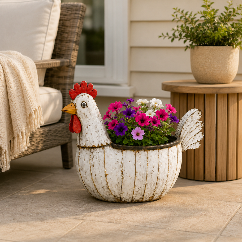 Rustic Hen Garden Stake Planter